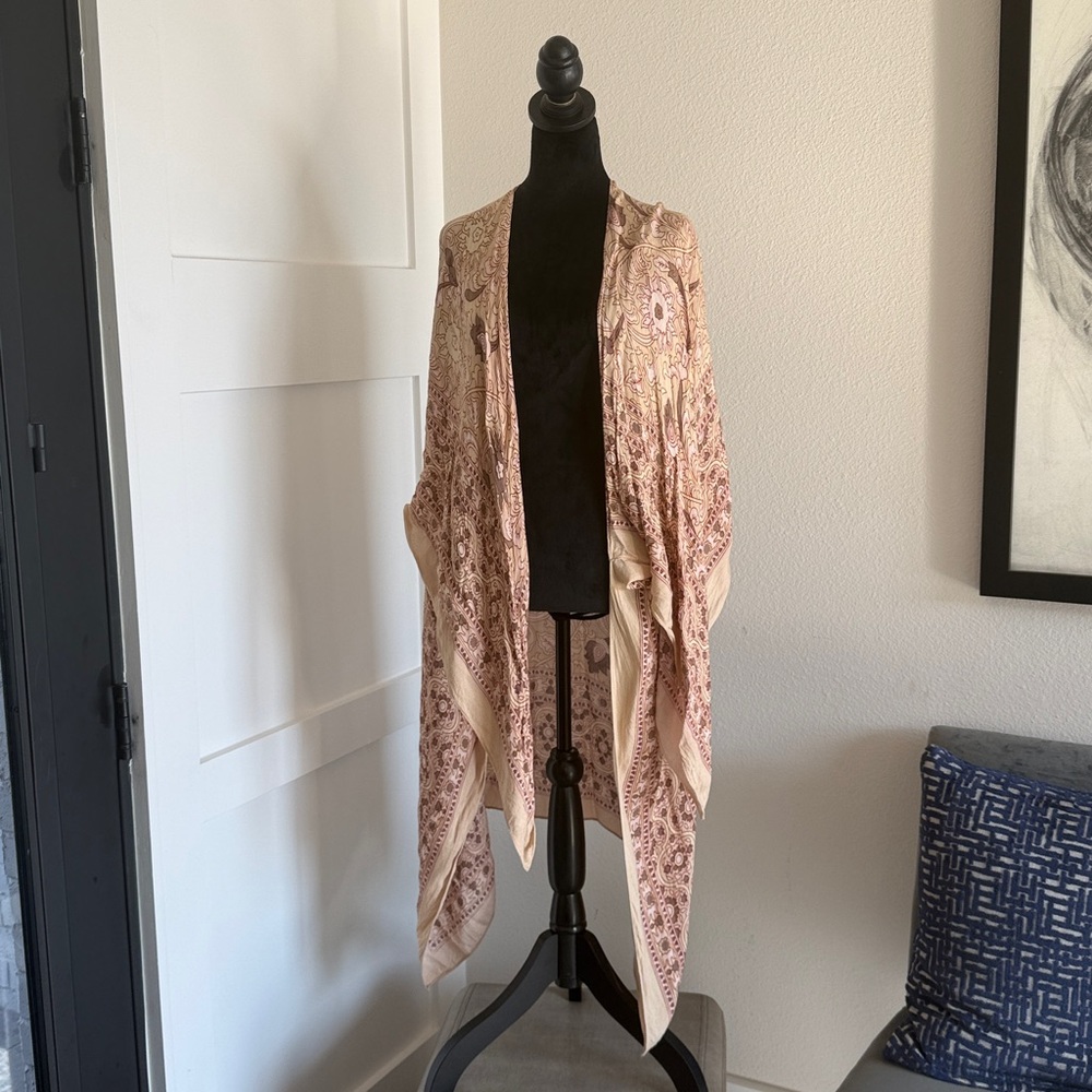 Free People Beige and Pink Floral Kimono